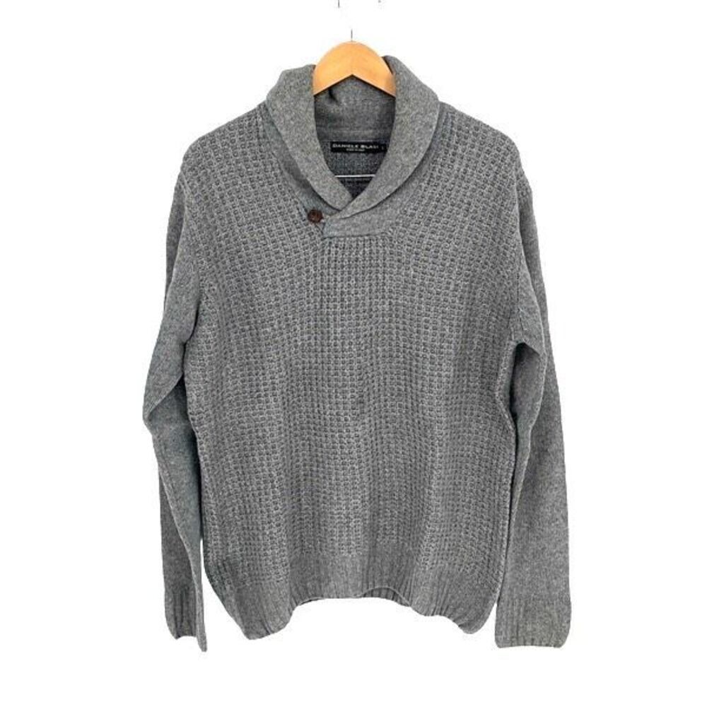Daniele Blasi Mens Italian Wool‎ Blend Waffle Knit Pullover Sweater Grey Large
